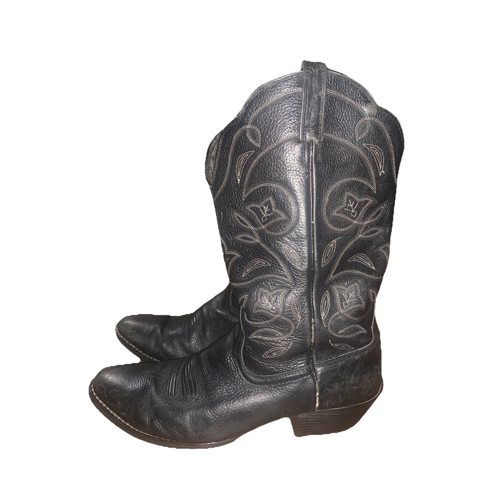 Ariat Heritage R Toe Western Boots Black‎ Leather Deertan Women's 11B #10001037